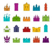 Sistema del icono del castillo, estilo del esquema del color ilustración del vector Sistema del icono del castillo, estilo del esquema del color ilustración del vector