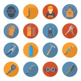 Sistema del icono de la historieta de la industria de soldadura stock de ilustración Sistema del icono de la historieta de la industria de soldadura stock de ilustración