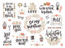 Sistema dibujado mano del día de tarjetas del día de San Valentín ilustración del vector Sistema dibujado mano del día de tarjetas del día de San Valentín ilustración del vector