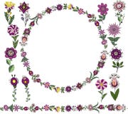 Sistema floral del vector: Cepillo incons?til, marco redondo de los elementos bot?nicos simples en estilo ?tnico, flores de las t ilustración del vector Sistema floral del vector: Cepillo incons?til, marco redondo de los elementos bot?nicos simples en estilo ?tnico, flores de las t ilustración del vector