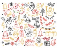 Sistema grande del elemento del diseño de la Navidad en estilo del garabato Ejemplo del vector de las vacaciones de invierno stock de ilustración Sistema grande del elemento del diseño de la Navidad en estilo del garabato Ejemplo del vector de las vacaciones de invierno stock de ilustración