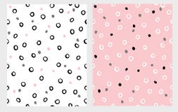 Sistema inconsútil dibujado mano de Paterns del vector de los círculos Rosado, negro, blanco y Grey Infantile Design stock de ilustración Sistema inconsútil dibujado mano de Paterns del vector de los círculos Rosado, negro, blanco y Grey Infantile Design stock de ilustración