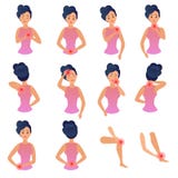 Sistema infographic del dolor de las partes del cuerpo La mujer siente dolor en diversas partes del ejemplo plano del vector del stock de ilustración Sistema infographic del dolor de las partes del cuerpo La mujer siente dolor en diversas partes del ejemplo plano del vector del stock de ilustración