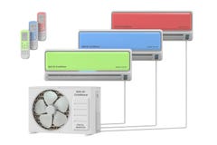 Sistema moderno del condizionatore d'aria con le unità ed il telecomando illustrazione vettoriale Sistema moderno del condizionatore d'aria con le unità ed il telecomando illustrazione vettoriale