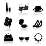 Sistema negro del icono de los accesorios de la mujer libre illustration Sistema negro del icono de los accesorios de la mujer libre illustration