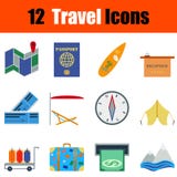 Sistema plano del icono del viaje del diseño stock de ilustración Sistema plano del icono del viaje del diseño stock de ilustración