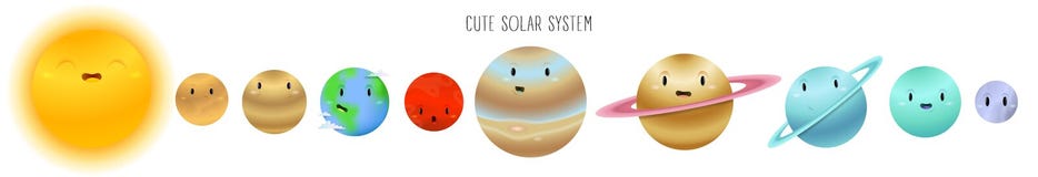 Sistema solar bonito no estilo dos desenhos animados isolado em um fundo branco ilustração stock Sistema solar bonito no estilo dos desenhos animados isolado em um fundo branco ilustração stock