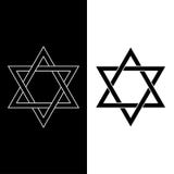 Six-pointed star icon. Hexagram sign. Symbol of Star of David,  Judaism. Wicca isolated icon in black with white outline