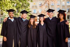 Six Successful Joyful Multi Ethnic Attractive Young Graduates In Stock Image