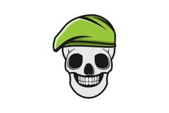 Skalle och militär hatt Logo Designs Inspiration, vektorillustration för gräsplan stock illustrationer Skalle och militär hatt Logo Designs Inspiration, vektorillustration för gräsplan stock illustrationer