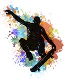 Skateboarder doing a jumping trick, low poly vector illustration. with stain. vector illustration Skateboarder doing a jumping trick, low poly vector illustration. with stain. vector illustration