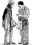 Sketch of a couple of sightseers vector illustration Sketch of a couple of sightseers vector illustration