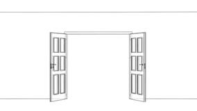 Sketch of opening wire-frame door