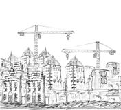 Sketching of modern building and construction stock illustration Sketching of modern building and construction stock illustration