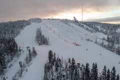 A ski resort in Finland in winter. Winter sports and recreation area