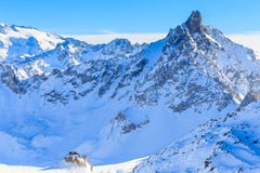 Skiers on the slopes of the ski resort of Courchevel Royalty Free Stock Photography Skiers on the slopes of the ski resort of Courchevel Royalty Free Stock Photography
