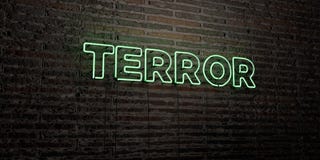 SKRÄCK - realistiskt neontecken på bakgrund för tegelstenvägg - 3D framförd fri materielbild för royalty vektor illustrationer SKRÄCK - realistiskt neontecken på bakgrund för tegelstenvägg - 3D framförd fri materielbild för royalty vektor illustrationer