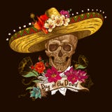 Skull in sombrero with flowers Day of The Dead