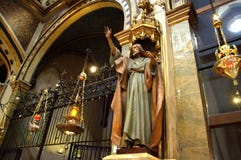 Skulptur des predigenden Prophets, Montserrat Basilica stockfoto Skulptur des predigenden Prophets, Montserrat Basilica stockfoto