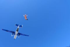 skydiving Het meisje gekleed als een vos vliegt in de hemel royalty-vrije stock afbeeldingen skydiving Het meisje gekleed als een vos vliegt in de hemel royalty-vrije stock afbeeldingen