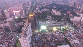 A skyline aerial view of Shenzhen, Lo Wu, China under smokey weather in the evening stock footage A skyline aerial view of Shenzhen, Lo Wu, China under smokey weather in the evening stock footage