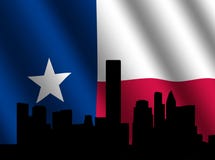Skyline de Houston com bandeira do Texan ilustração royalty free Skyline de Houston com bandeira do Texan ilustração royalty free
