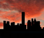 Skyline de Houston no por do sol ilustração royalty free Skyline de Houston no por do sol ilustração royalty free