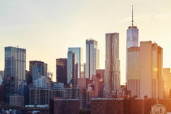 Skyline no por do sol, EUA de New York City fotos de stock Skyline no por do sol, EUA de New York City fotos de stock