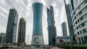 Skyscrapers in Financial District skyline in West Bay, Doha, Qatar royalty free stock images Skyscrapers in Financial District skyline in West Bay, Doha, Qatar royalty free stock images