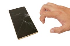 Skärm av den brutna handen för smartphone- och man` s arkivfoton Skärm av den brutna handen för smartphone- och man` s arkivfoton