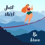 Slackliner blondynki dziewczyna w górach równoważenie ilustracja wektor Slackliner blondynki dziewczyna w górach równoważenie ilustracja wektor
