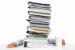 Sleeping worker behing high pile of paperwork Stock Photo Sleeping worker behing high pile of paperwork Stock Photo