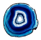Slice of blue agate crystal on a white background