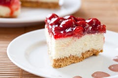 Slice of delicious strawberry cheese cake