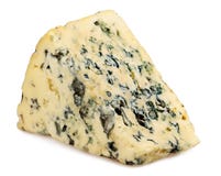 Slice Of Roquefort Cheese On White Stock Photos