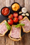 Sliced brioche stuffed pork terrine filed with vegetables and sa stock photos Sliced brioche stuffed pork terrine filed with vegetables and sa stock photos