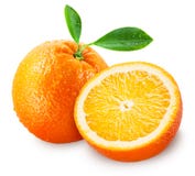 Sliced orange fruit with leaves isolated on white royalty free stock photos Sliced orange fruit with leaves isolated on white royalty free stock photos