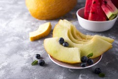 Sliced yellow melon royalty free stock photo Sliced yellow melon royalty free stock photo