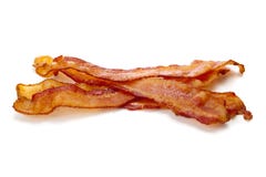 Slices Of Bacon On White Stock Photo
