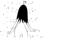 Slim, fragile black and white little tender princess girl with a crown with a beautiful slender figure turned with her back with l royalty free illustration Slim, fragile black and white little tender princess girl with a crown with a beautiful slender figure turned with her back with l royalty free illustration