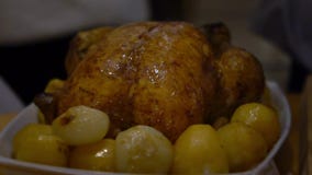 Slow motion Thanksgiving Preparing tipical delicious Turkey Cooking In Oven