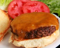 Sluit nadruk op een cheeseburger stock fotografie Sluit nadruk op een cheeseburger stock fotografie