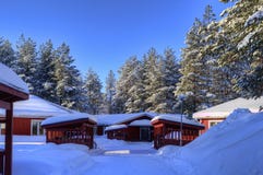 Small cottages in winter landscape Stock Photo Small cottages in winter landscape Stock Photo