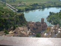 The town of Miravet with the river Ebro, Tarragona royalty free stock photography The town of Miravet with the river Ebro, Tarragona royalty free stock photography