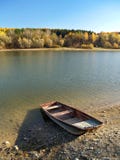 Small fishing boat at Liptovska Mara, Slovakia royalty free stock photos Small fishing boat at Liptovska Mara, Slovakia royalty free stock photos