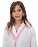 Small Girl In White Bathrobe On A White Background Stock Images