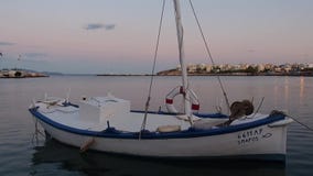 Small Greek Fishing Boat at Dusk, Rafina, Greece
