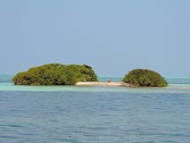 Small island surrounded with aqua blue water. Small island covered with bushes surrounded with blue water and blue sky Stock Photography Small island surrounded with aqua blue water. Small island covered with bushes surrounded with blue water and blue sky Stock Photography