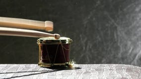 Small music drum wooden sticks hd footage. Day light Small music drum wooden sticks hd footage. Day light