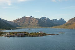 Traditional church on peninsula, Lofoten Islands, Norway stock photo Traditional church on peninsula, Lofoten Islands, Norway stock photo